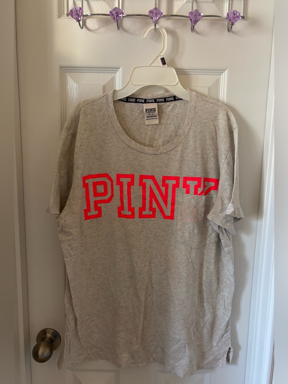 Light Gray Pink Letter Print T-Shirt